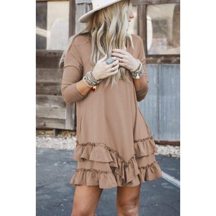 Goat Scoop Neck Tiered Ruffled Hem Long Sleeve Mini Dress