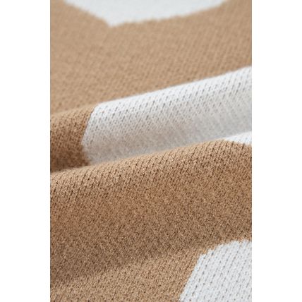 Khaki Contrast Heart Pattern Round Neck Sweater