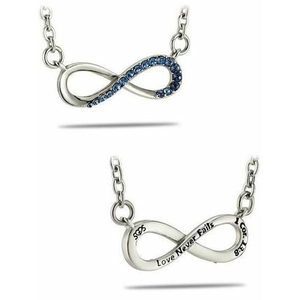 Thin Blue Line Infinity Necklace with Swarovski Crystals and 1 Cor. 13:8