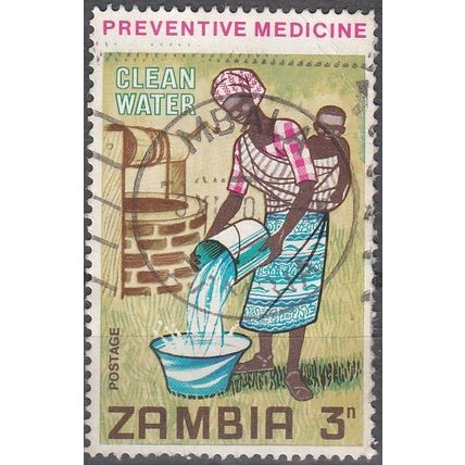 Zambia 1970 Michel 62 O Cote (2002) 0.20 Euro Eau saine Cachet rond
