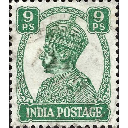 INDIA, King George VI, Imperial Crown of India, green 1941, 9pies