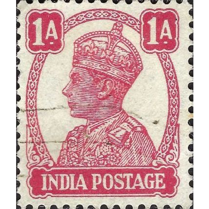 INDIA, King George VI, Imperial Crown of India, red 1941, 1anna