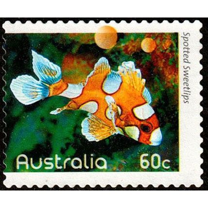 Australia 2010 Fish 60c Used Stamp 12.5 Perf. Sweetlips.