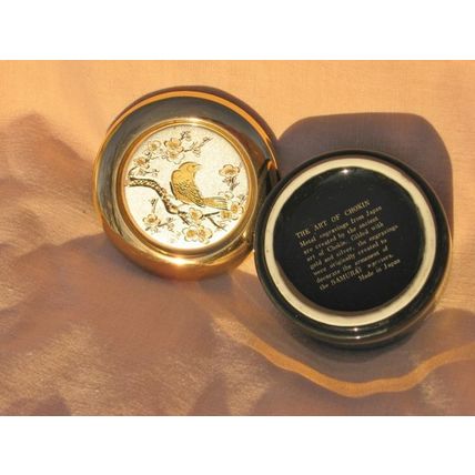 Chokin Black Jewelry Trinket Box Floral Gold Trim Japan