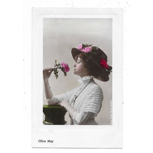 SUPERB COLOUR TINTED REAL PHOTOGRAPHIC POSTCARD OF ACTRESS MISS OLIVE MAY (953)
