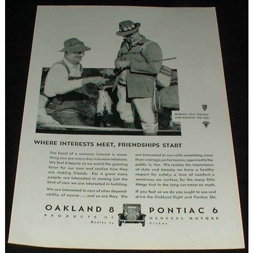 1931 Oakland 8 Pontiac 6 Car Ad, Friendships!