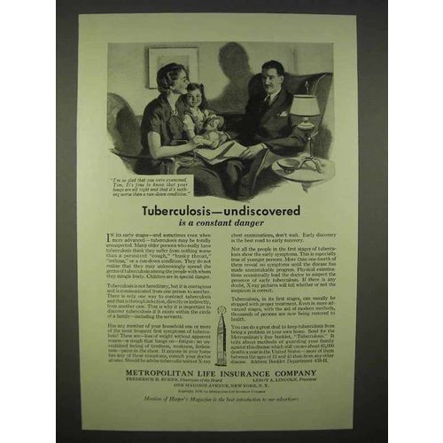 1938 Metropolitan Life Insurance Ad - Tuberculosis