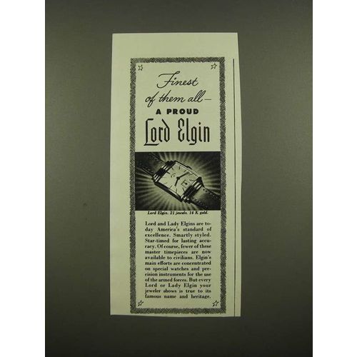 1942 Lord Elgin Watch Ad - Finest of Them All