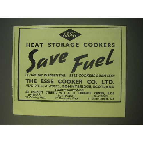 1942 Esse Heat Storage Cookers Ad - Esse Heat Storage Cookers Save Fuel