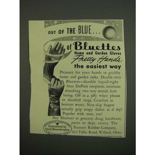 1949 Pioneer Rubber Company Bluettes Gloves Ad