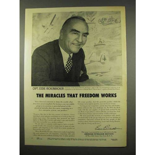 1956 American Petroleum Institute Ad Eddie Rickenbacker