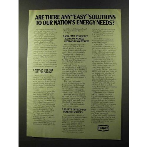 1973 Texaco Oil Ad - Any Easy Solutions to Energy