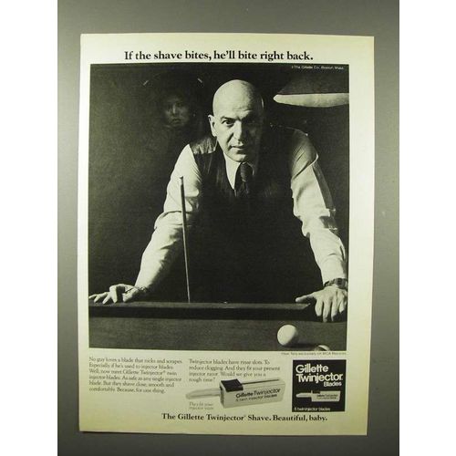 1975 Gillette Twinjector Blades Ad - Telly Savalas - Bite Back