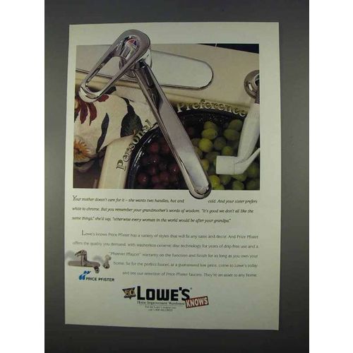 1996 Lowe's Price Pfister Faucet Ad - Preference
