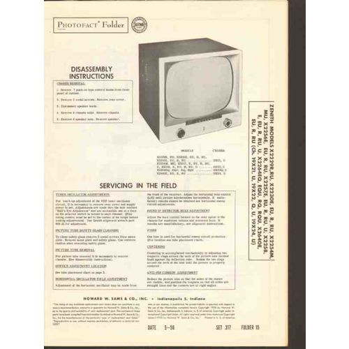 ZENITH chassis 19X2x 19X2xU 19X22Q TV television Sams Photofact manual