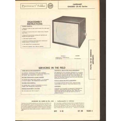 CAPEHART chassis CX-43 series TV television Sams Photofact manual