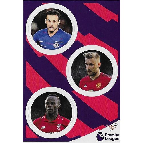 Premier League Panini Tabloid 2019 Stickers: No. 74 - Pedro / Shaw (Luke) / Mané