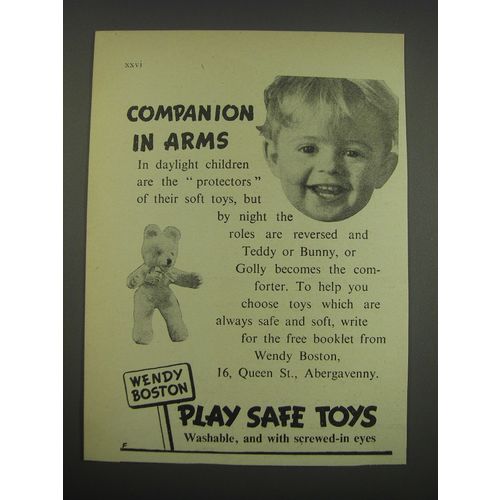 1957 Wendy Boston Play Safe Toys Ad - Companion in arms