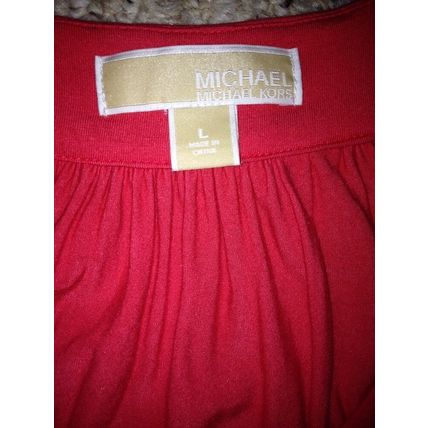Michael Kors Blouse Women Pink-Coral Jewelry Beaded Neckline Short Sleeve Size L