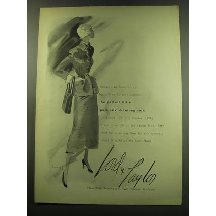1949 Lord & Taylor Silk Shantung Suit Ad - Tailored by handmacher