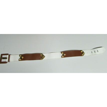 RARE 1980's YVES SAINT LAURENT Brass Leather Belt TAN/WHITE YSL Med 29"-31" 4974