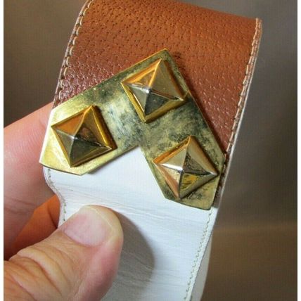 RARE 1980's YVES SAINT LAURENT Brass Leather Belt TAN/WHITE YSL Med 29"-31" 4974