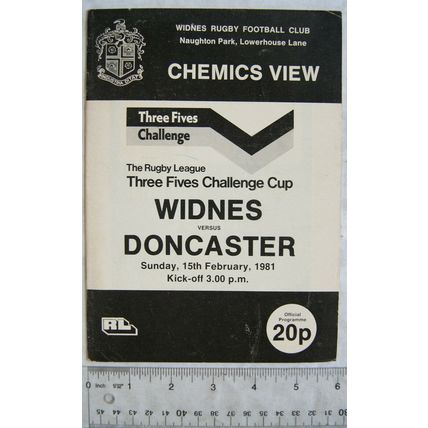 1981 programme Widnes v. Doncaster, Three Fives Challenge Cup