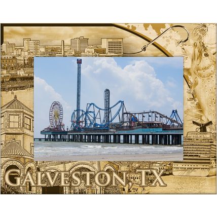 Galveston Texas Laser Engraved Wood Picture Frame Landscape (8 x 10)