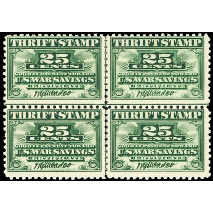 WS1, Mint HR 25¢ VERY RARE Center Line Block * Stuart Katz