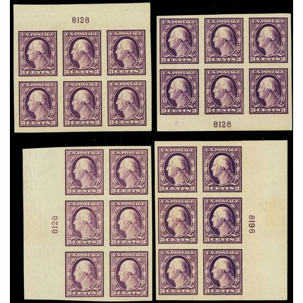 483, Mint H VF 3¢ Four Positions Plate Blocks of Six CV $460 - Stuart Katz