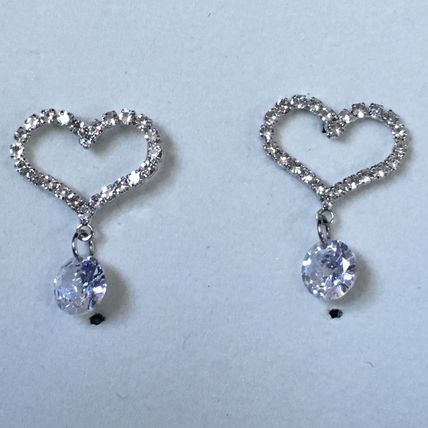 Earrings Heart Shaped CZ with Crystal Dangle #436 USA Seller