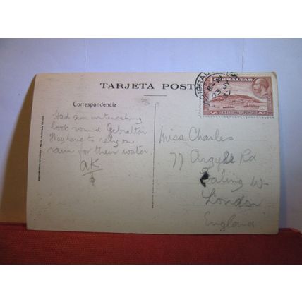 GIBRALTAR. View from MOORISH CASTLE used postcard vintage 1937 pm =