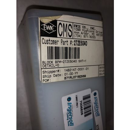NEW INGERSOLL 18N51R01 CUTTING/GROOVING BLOCK,27ZE-5040 9" OVERALL LENGTH,FG