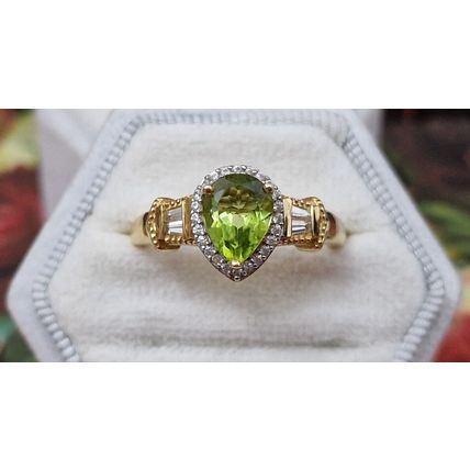 2.25ct Hebei Peridot Zircon Pear Halo Ring Size T½ 14k Gold Overlay 925 Silver