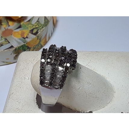 Chocolate Brown &White .95ctw Diamond Cross Over 5 Row Sterling Silver ring19985