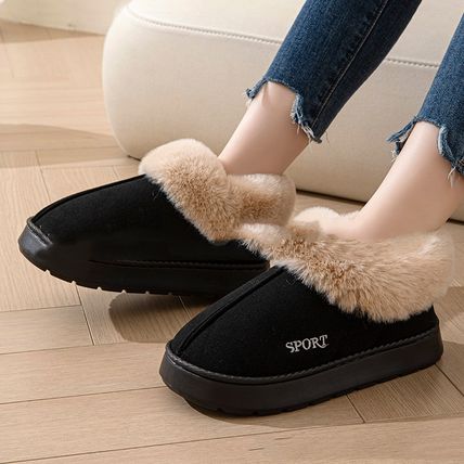 Cozy Plush Soft Slippers Shoes For Women Non-Slip Platform Shoes With Faux Fur L