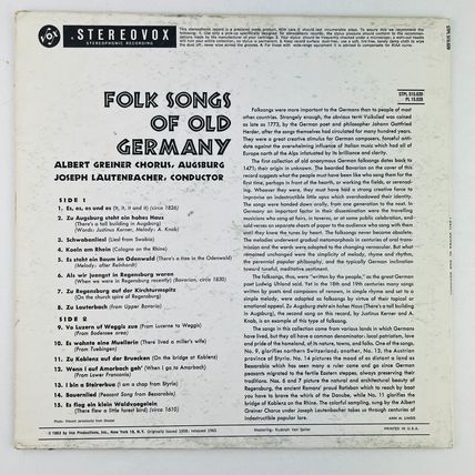 Albert Greiner Chorus Joseph Lautenbacher Folk Songs Of Old Germany Vinyl LP