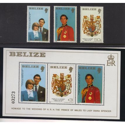BELIZE SG614-616 MS620 1981 ROYAL WEDDING Set & Miniature Sheet Unmounted Mint