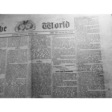 Civil War] The World, New York, March 15, 1865. Original complete issue