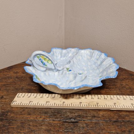 Vintage Blue Victoria Hand Painted Three Section Dish with Handle