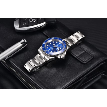Gents PAGANI DESIGN Blue Automatic Seiko NH35 Movement Steel Bracelet Watch
