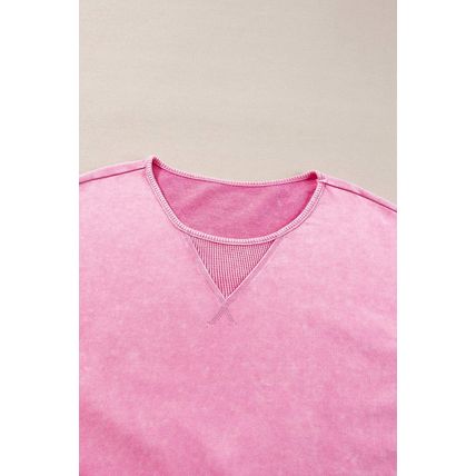 Pink Plus Size Mineral Wash Drop Shoulder Round Neck Sweatshirt
