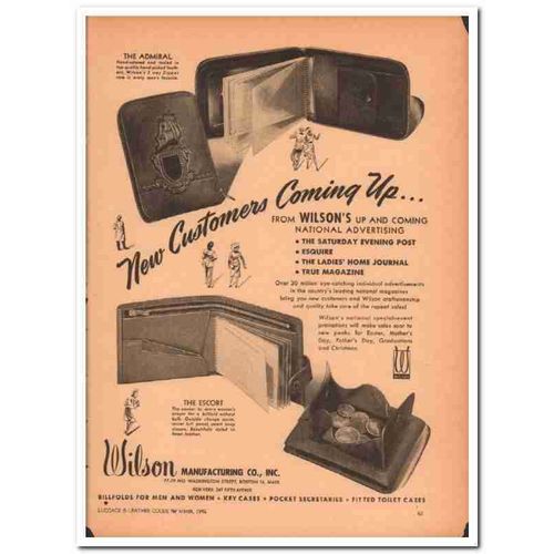 wilson mfg company 1946 admiral escort leather billfold vintage ad