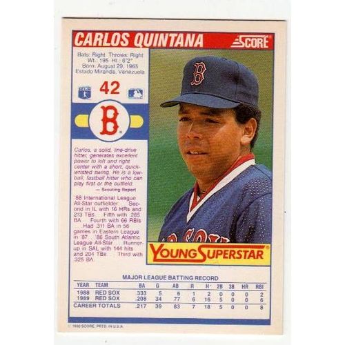 1990 Score Young Superstars Carlos Quintana RC rookie card #42 – Red Sox