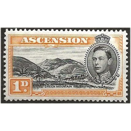 Ascension Island 1942 SG29b 1d Black & Yellow-Orange Perf 13 Mounted Mint . .. .