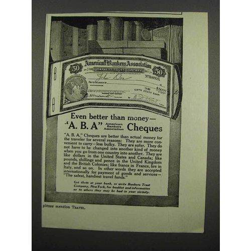 1919 A.B.A. American Bankers Association Cheques Ad