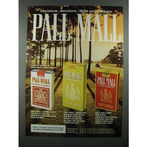 1978 Pall Mall Extra Light Gold 100's Red Cigarette Ad