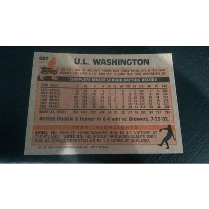1983 Topps Card # 687 U.L. Washington Excellent (5) Kansas City Royals