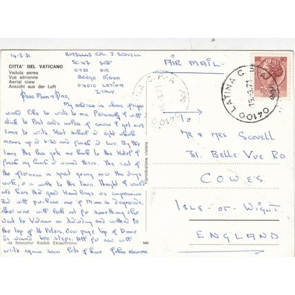 Roma Citta del Vaticano Italy Postcard 1971 used VGC