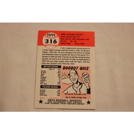 Fred Haney 1991 Topps 1953 Archives NO. 316